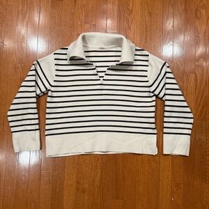 Arket Striped Collared Split V Neck Breton Cotton Sweater Jumper Womens Medium